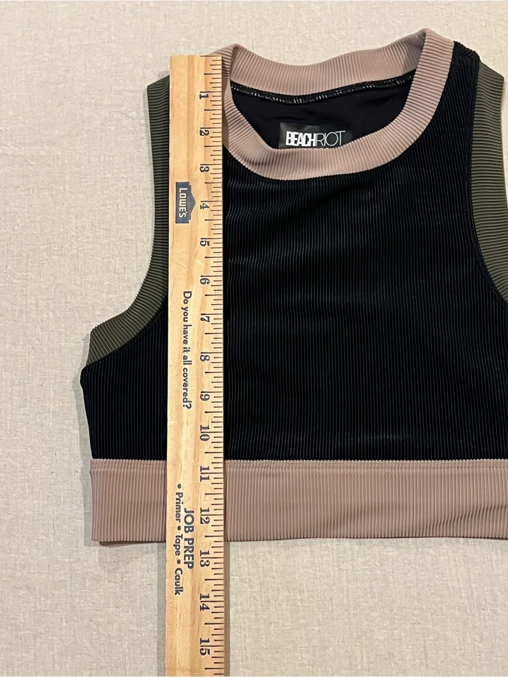 Beach Riot Gwen Colorblock Ribbed Crop Bikini Top Black Olive Tan Gym Beach XS - Picture 12 of 13